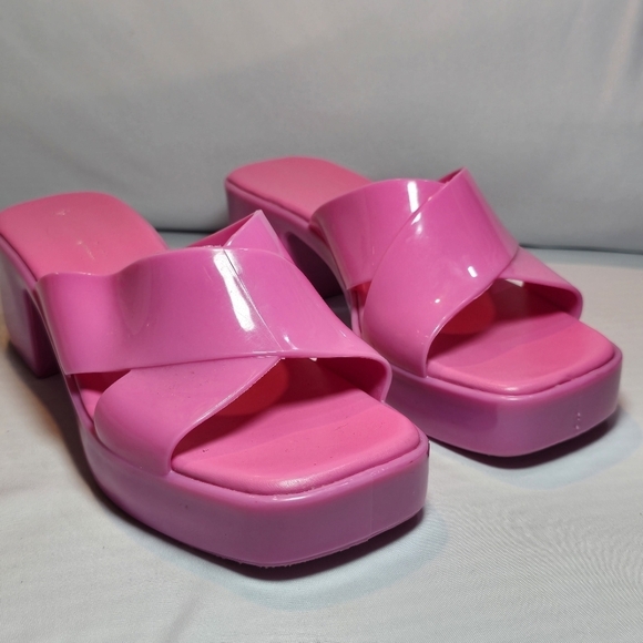 Jeffrey Campbell Bubblegum Block Heels Pink Rubber Platform Sandal Mules, Sz 7 - Picture 1 of 8